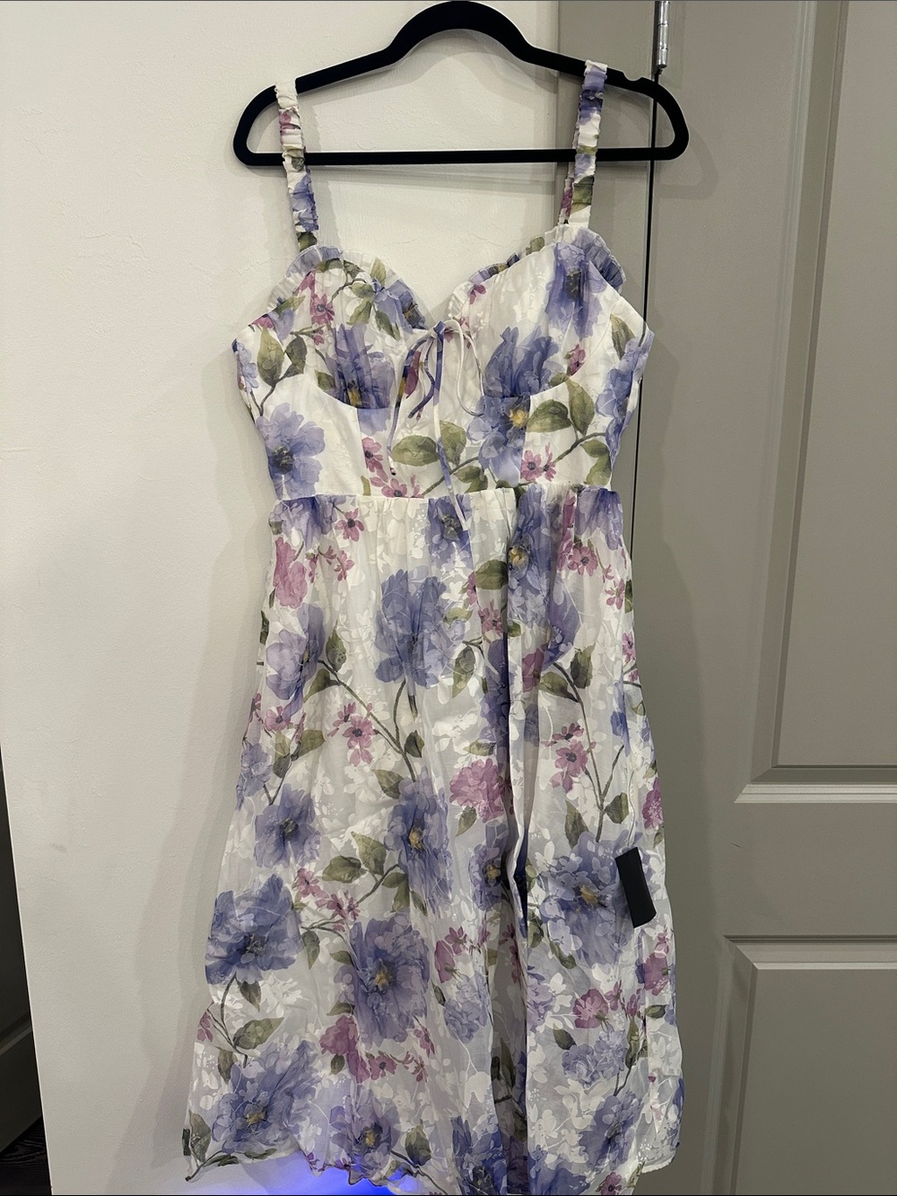 NWT Floral Spaghetti-Strap Sundress in White with Purple Flowers